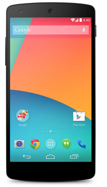 Google LG Nexus 5 Android Smartphone Review at Google Play Store- front view