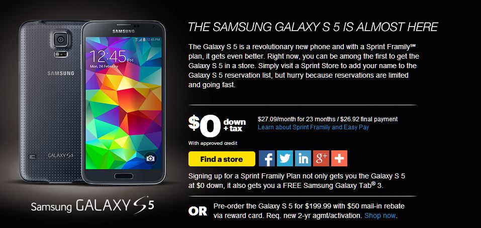 Sprint Samsung Galaxy S 5 Website - Tech We Like